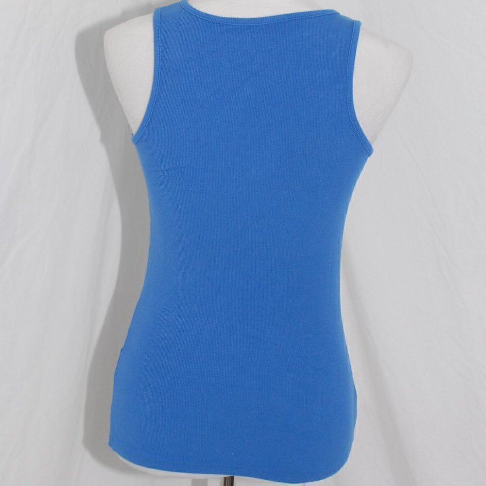 EUC Ribbed Bodycon Womens Medium Blue Muscle Shirt Tank Top Deep Vneck - Picture 3 of 5